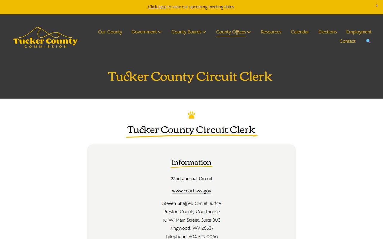 Tucker County court records after arrest circuit clerk contact page