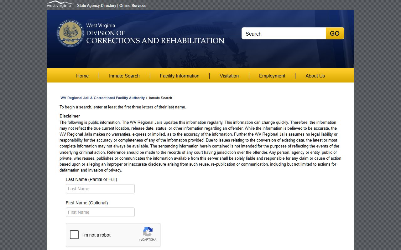 Tucker County inmate population regional jail offender search form